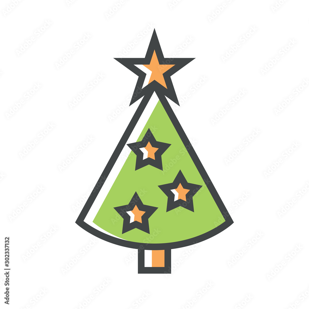 Sticker Color icon many stars on Christmas tree