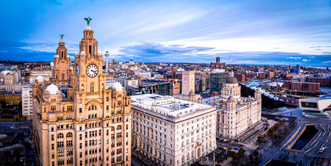 Aerial view of Royal Liver Building, England