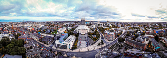 Aerial view of Liverpool Metropolitan Cathedral, England - Powered by Adobe