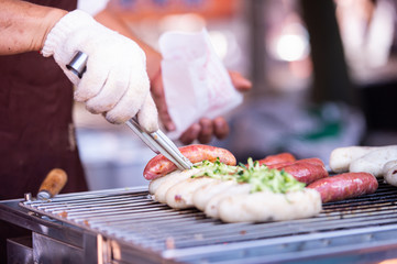 Taiwanese sausage with sticky rice closeup