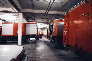 Firefighting trucks at the station
