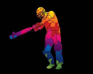 Cricket batsman sport player action cartoon graphic vector