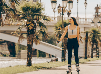 Girl rollerblading outdoors