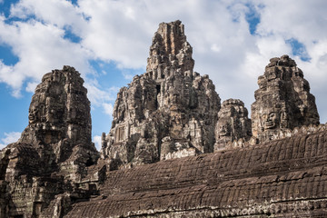 Naklejka premium The central tower and sanctuary at the heart of Bayon temple one of the UNESCO world heritage sites in Siem Reap, Cambodia.
