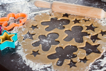 making christmas gingerbread cookies in a kitchen