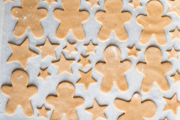 making christmas gingerbread cookies in a kitchen