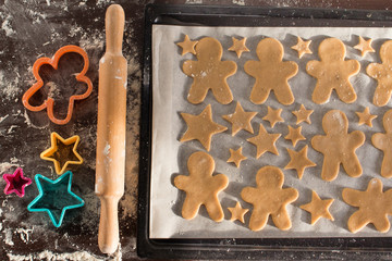 making christmas gingerbread cookies in a kitchen