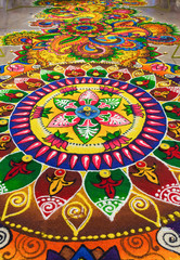 Beautiful colorful Indian traditional rangoli decoration for Diwali or Deepavali celebration