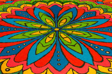 Beautiful colorful Indian traditional rangoli decoration for Diwali or Deepavali celebration