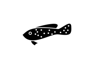 Simple Fish Icon Symbol Template. Fish Concept. Designed in Black Monochrome Style Isolated on White Background. Editable Color. Vector Illustration.