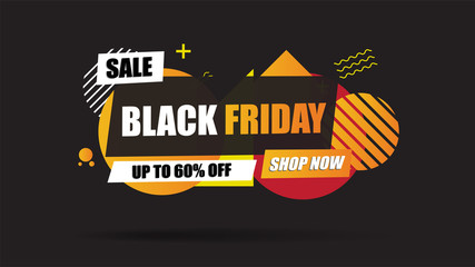 Black Friday Sale banner abstract layout on black background with discount 60% off.Template design for list, page, mockup brochure style, banner, idea, cover, booklet, print, flyer and book.
