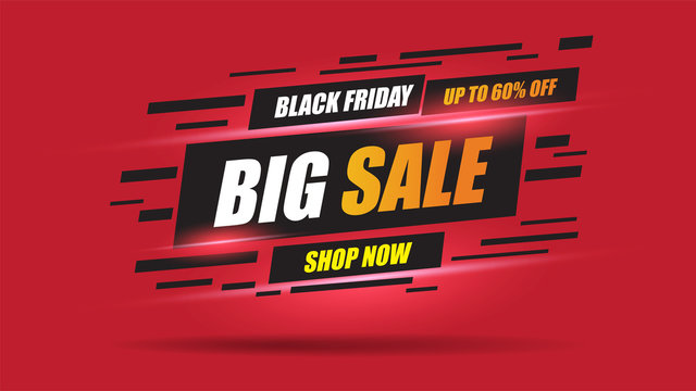 Black Friday Sale banner speed light layout on red background with discount 60% off.Template design for list, page, mockup brochure style, banner, idea, cover, booklet, print, flyer and book.