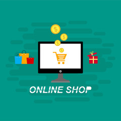 Online shopping app: gifts, shopping items, credit cards and discount. easy to use and highly customizable. Modern vector illustration