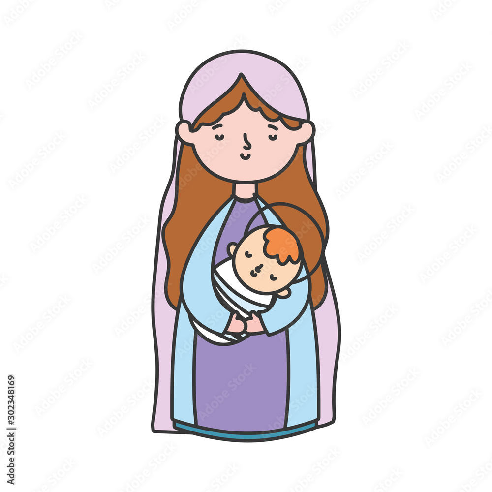 Wall mural mary with baby in arms manger nativity, merry christmas