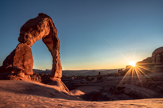 Beautiful sunset with Delicate Arch at Arches National Park