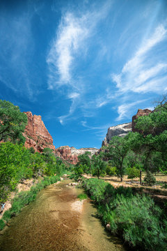 Stunning view at The Watchman Trail at Zion National Park, Utah
