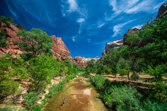 Stunning view at The Watchman Trail at Zion National Park, Utah