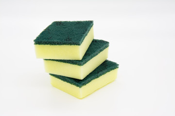 Isolated of household cleaning sponge in stack
