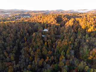 Aerial View of Windy Mountain Road in North Carolina in the Fall