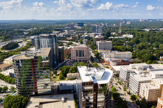 Aerial view Midtown Atlanta skyline and Buckhead in the background