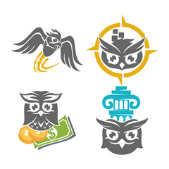 Owl Fly Money Law Application Logo Design Vector Template Set