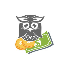 Owl Money Logo Design Vector Template Isolated