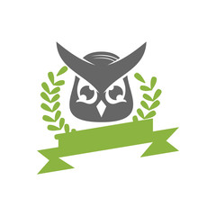 Owl Leaf Ribbon Logo Design Vector Template Isolated