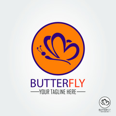 Butterfly in sunset logo template. Vector illustration.