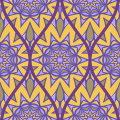 Decorative Colorful Floral Ornament With Decorative Border. Ethnic Seamless Decoration. Vector illustration/ Brown purple color