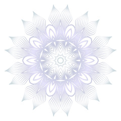 Beautiful Round Flower Mandala. Vector illustration. White gold color. For Design, Greeting Card, Invitation, Coloring Book. Arabic, Indian, Motifs.