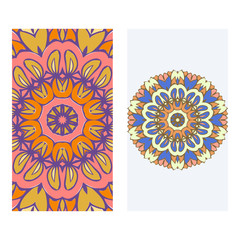 Set of two invitation card template with mandala. Vector illustration