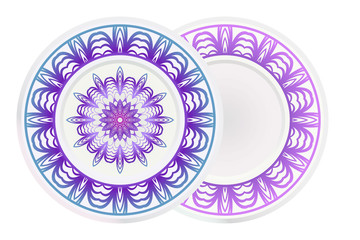 Set of two round ornament with decorative mandala. Vector illustration