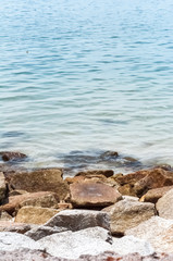 Rocky beach and water.