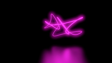 Futuristic Sci-Fi Abstract Purple Neon Light Shapes On Black Background wall and Reflective floor With Empty Space For Text 3D Rendering Illustration