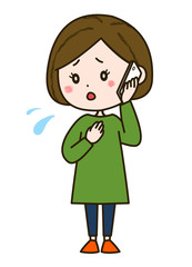 心配そうに電話をする女性　ポーズ　イラスト
