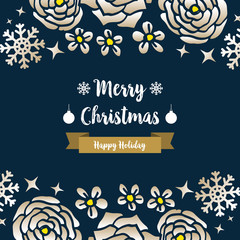 Vintage poster of christmas happy holiday, with decoration ornament of rose flower frame. Vector