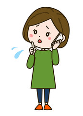 不安そうに電話する女性　ポーズ　イラスト