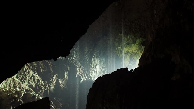 Water Falling from Ceiling of a Huge Deer Cave in Gunung Mulu National Park, Malaysia