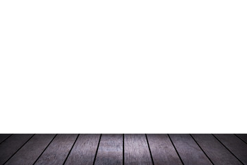 Wood table top isolated on white background. Used for product placement or montage.