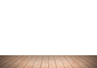 Wood table top isolated on white background. Used for product placement or montage.