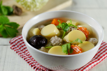 Clear Soup with Eggs Tofu chinese cabbage carrot and Minced Pork - Kang Jued Tao Hoo,Thai food