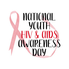 National youth HIV and AIDS awareness day. Watercolor red ribbon.
