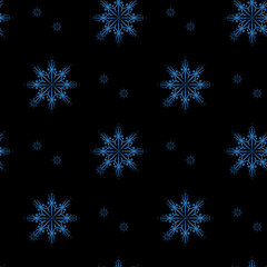 Fototapeta na wymiar Seamless pattern of snowflakes on a black background