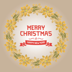 Elegant poster christmas happy holiday, with ornate art of wreath frame. Vector