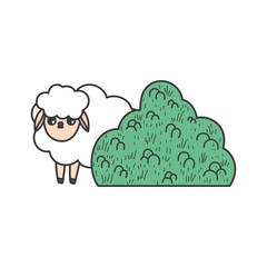 sheep bush nature cartoon design
