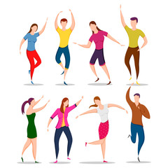 Fototapeta premium easy to edit vector illustration of group of dancing people friend colleague celebrating birthday, new year disco dance holiday
