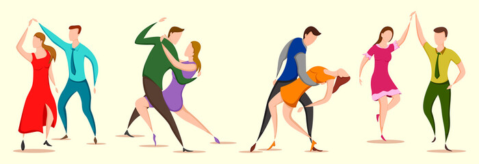 easy to edit vector illustration of group of dancing people friend colleague celebrating birthday, new year disco dance holiday