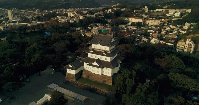 Timelapse of beautiful scenery with Sunrise of Odawara Castle in Odawara City, Japan