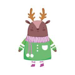 merry christmas celebration cute deer with sweater and scarf