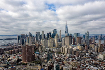Naklejka na ściany i meble New York City aerial panorama, view of Lower Manhattan skyscrapers